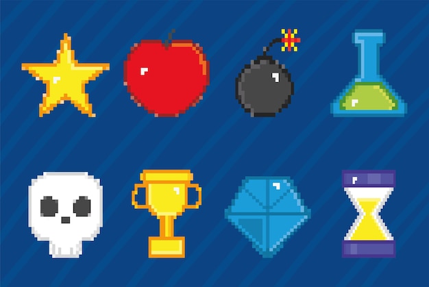 Pixel videogame symbols