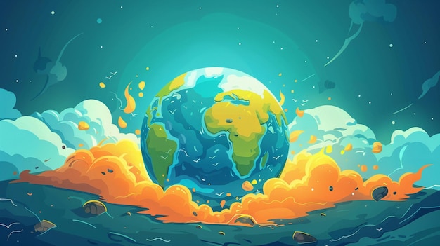 Vector planet earth with a blue background and the words earth on the bottom