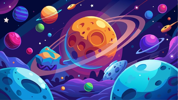 Vector planets of galaxy space illustration icons and land crack fantastic