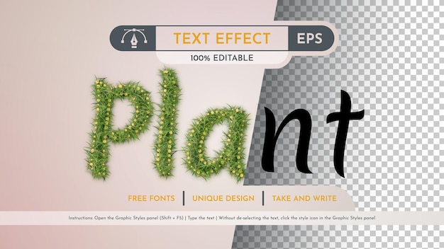 Plant Text Effect Graphic Style Vector Mockup and Template Slogan and Brand Company