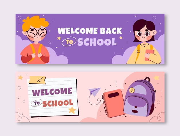 Platte terug naar school horizontale banners set