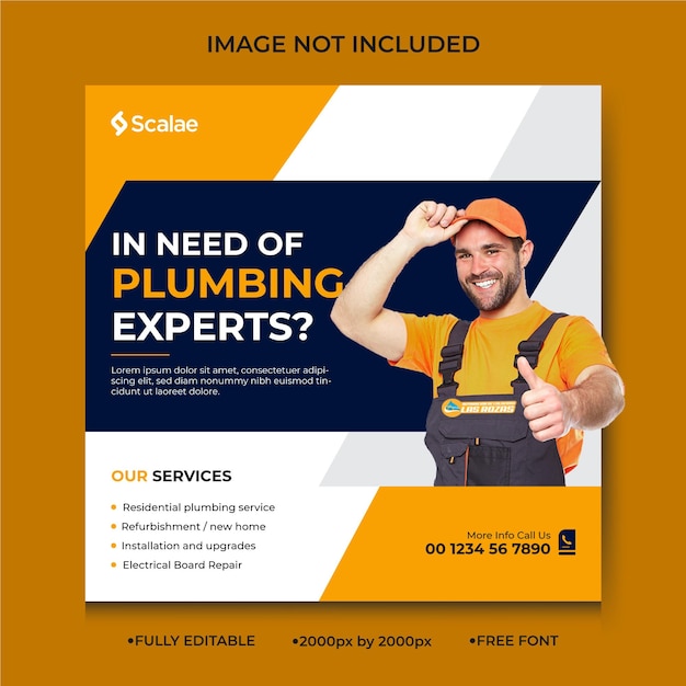 Plumbing service social media post banner template design