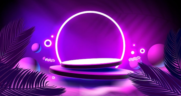 Podium cyber star event show stage game podium light Vector