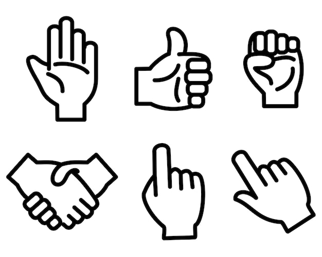 Vector pointing fingers hand gesture emojis icon set in line style