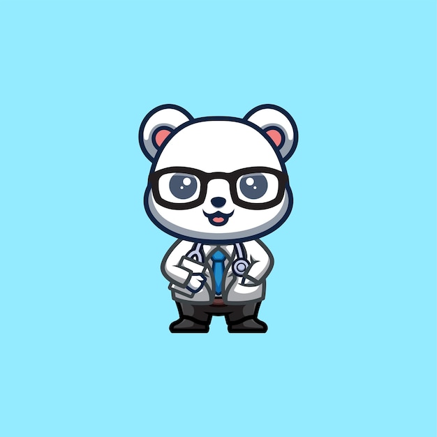 Polar Bear Doctor Cute Creative Kawaii Cartoon Mascot Logo