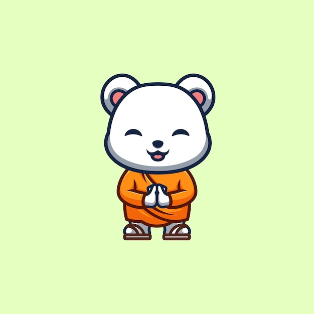 Polar Bear Monk Cute Creative Kawaii Cartoon Mascot Logo