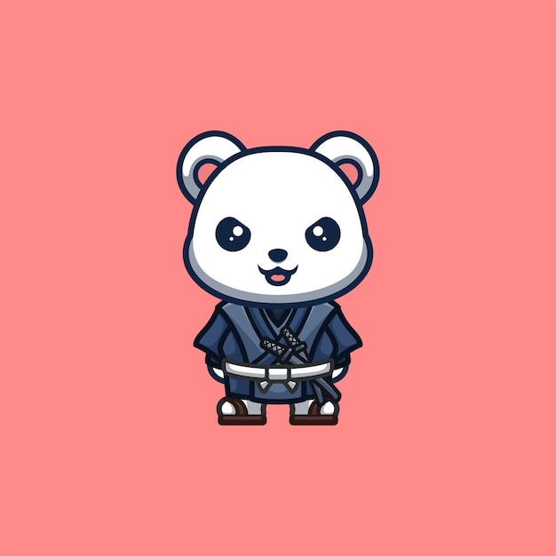 Polar Bear Samurai Cute Creative Kawaii Cartoon Mascot Logo