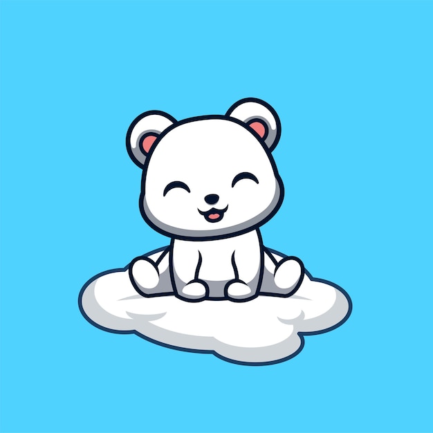 Polar Bear Sitting On Cloud Cute Creative Kawaii Cartoon Mascot Logo