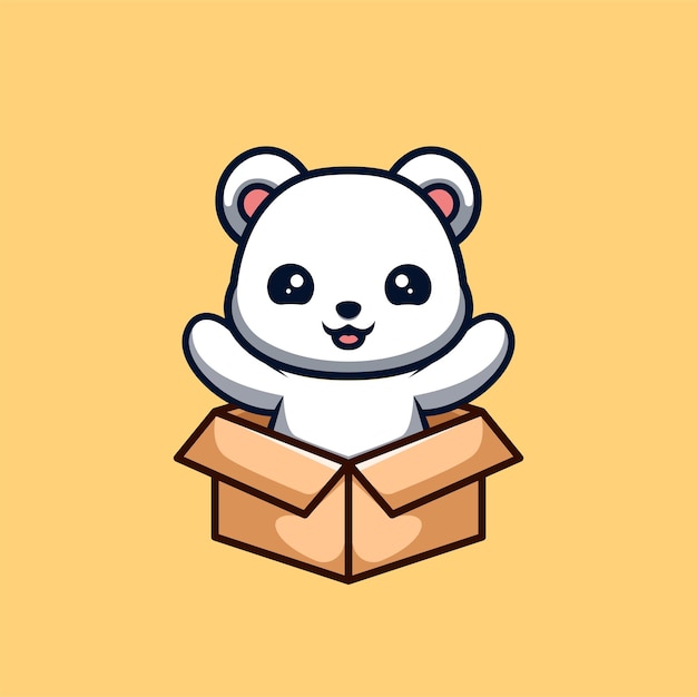 Polar Bear Sitting Out From Box Cute Creative Kawaii Cartoon Mascot Logo