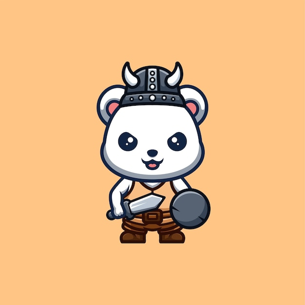 Polar Bear Viking Cute Creative Kawaii Cartoon Mascot Logo