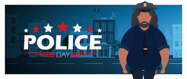 Police Day poster in cartoon style Feast of the defenders of order Vector illustration