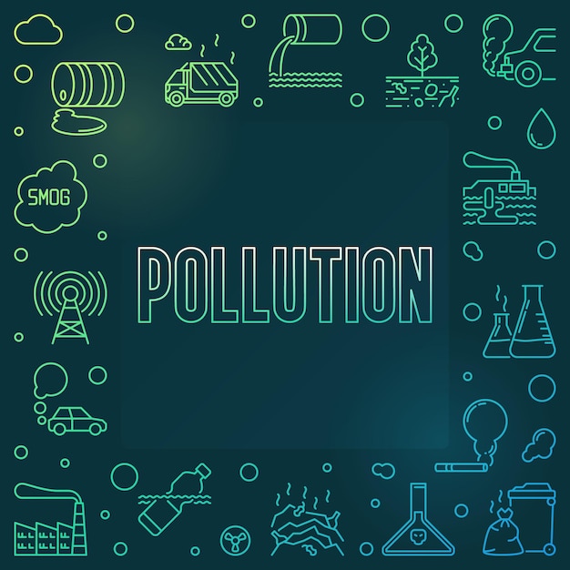 Pollution concept colored modern Frame Vector linear illustration