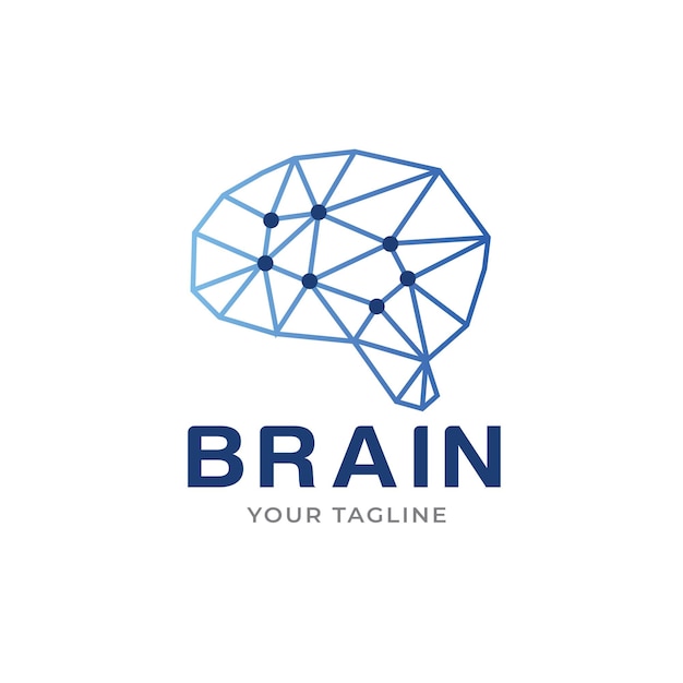 Polygonal brain tech connection logo vector icon illustration