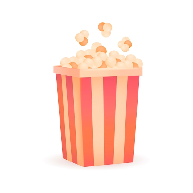 Popcorn in striped paper box 3D illustration