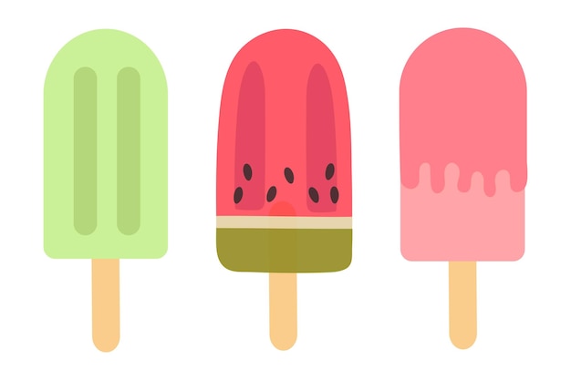 Popsicle ice cream set on a stick Vector illustration isolated on white background