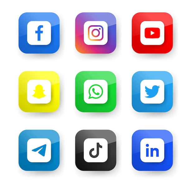 popular social media icons logos or network platforms buttons facebook instagram whatsapp icon