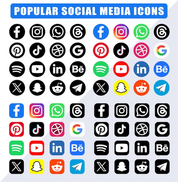Vector popular social media icons with facebook youtube whatsapp instagram logo