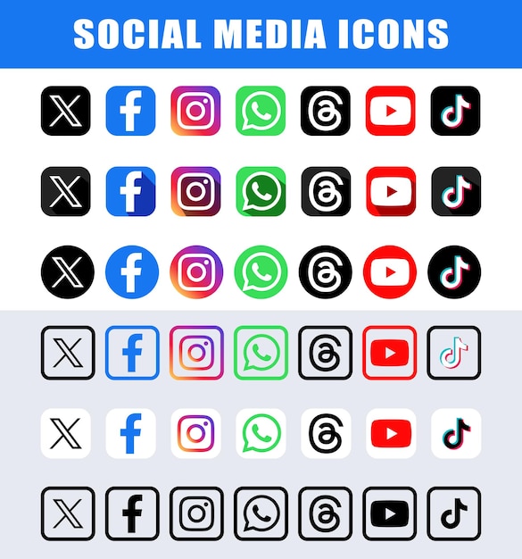 Vector popular social media logo symbol icon with facebook youtube whatsapp instagram logo