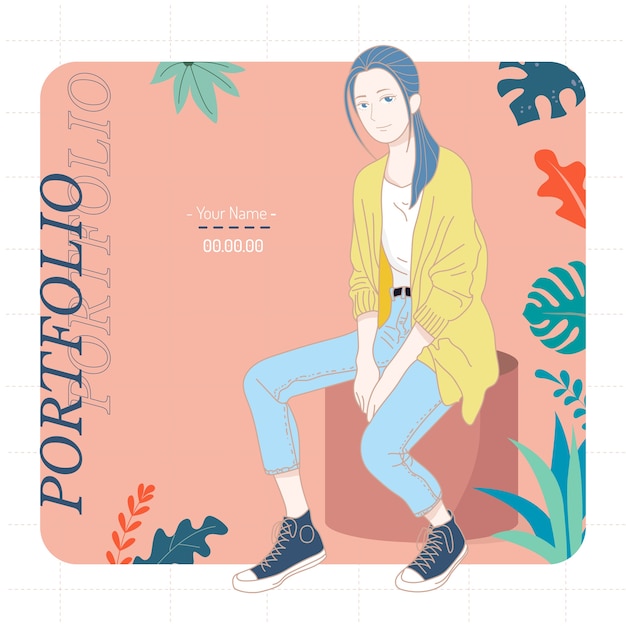 Vector portfolio design, portrait woman character style