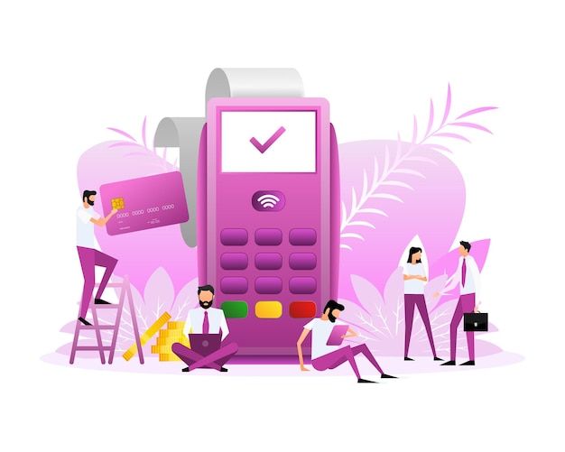 POS Terminal and smartphone on a white background Flat style people Vector illustration