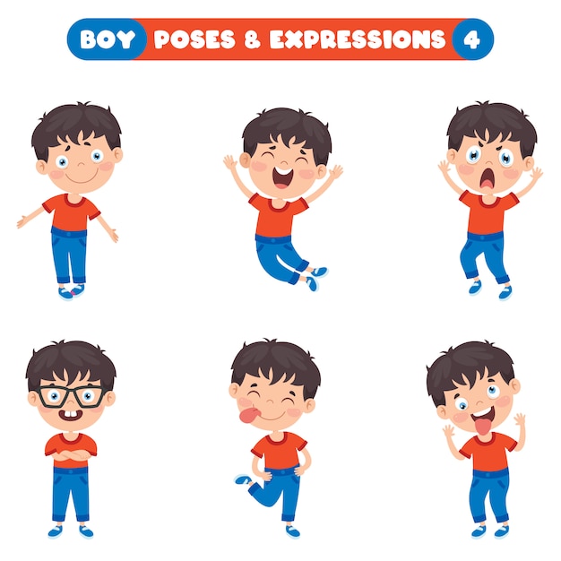 Vector poses and expressions of a funny boy