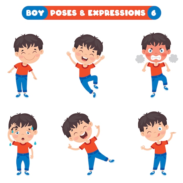 Vector poses and expressions of a funny boy