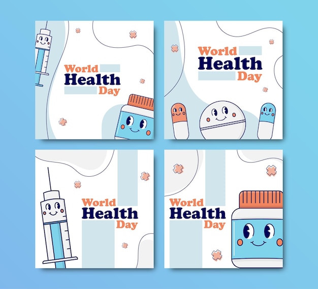 post collection with animated illustration for world health day social network