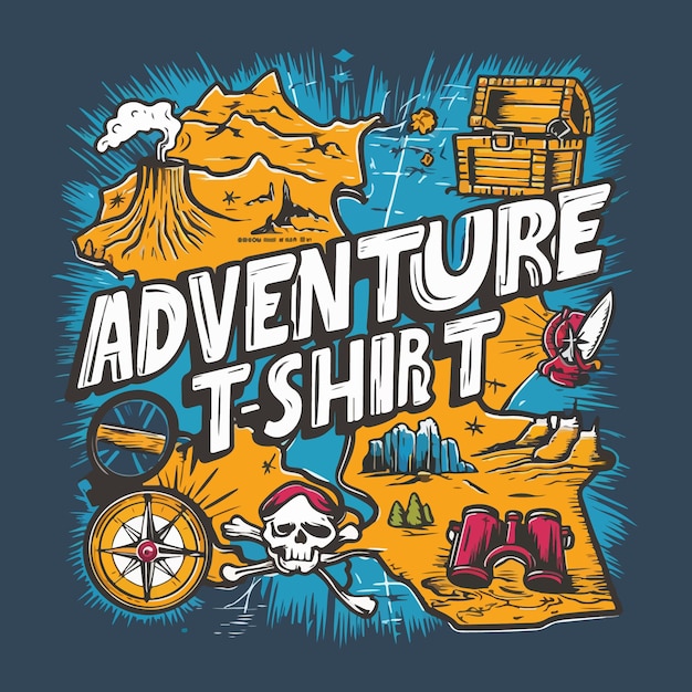 Vector a poster for adventure t shirt with a picture of a mountain and a fire