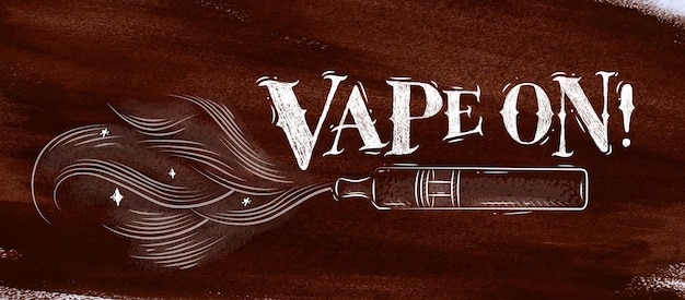 Poster electronic cigarette, vaporizer with smoke cloud in vintage style lettering vape on