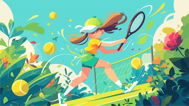 Vector a poster of a girl playing tennis with a racket