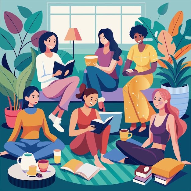 Vector a poster of girls reading books and reading books