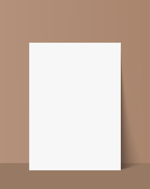 Vector poster mockup. white sheet standing in front of the neutral colored wall. vector illustration.