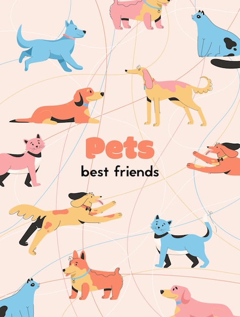 Vector poster of pets are best friends concept