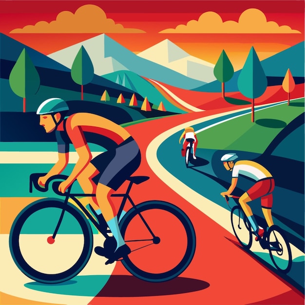 Vector a poster for a race with a man on a bike and a man riding a bike