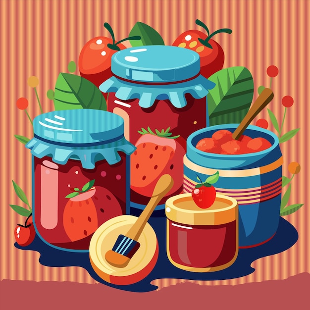 Vector a poster of strawberries strawberries and a jar of strawberries