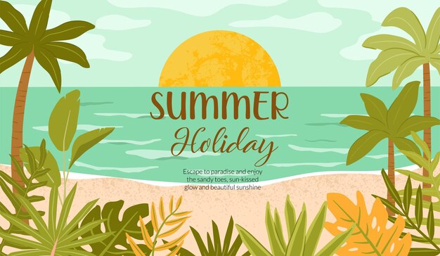 Vector a poster for summer holidays with palm trees and the words summer holidays on it