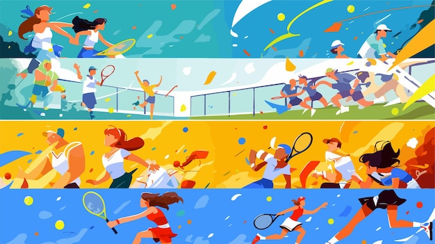 Vector a poster for a tennis match with people swimming and swimming