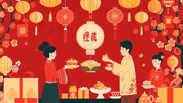 Vector a poster with chinese characters and a woman serving food