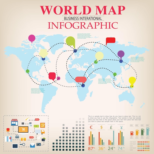 Vector a poster for world map that is labeled with a map of the world