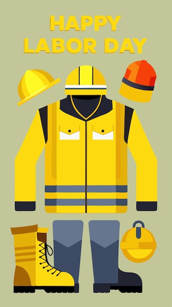 a poster of a yellow jacket with a yellow jacket and hat and gloves