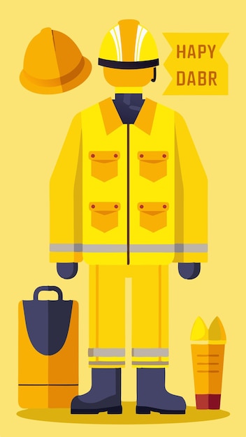 a poster for a yellow suit with a yellow jacket and a bag with a suitcase and a bag