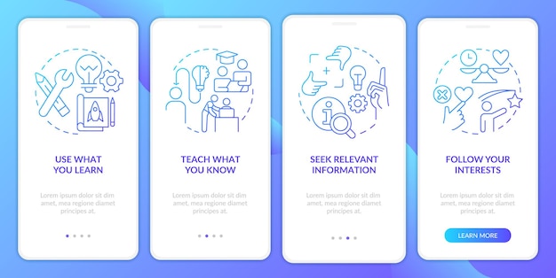 Practical learning techniques blue gradient onboarding mobile app screen