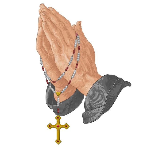 Praying hands with christian rosary