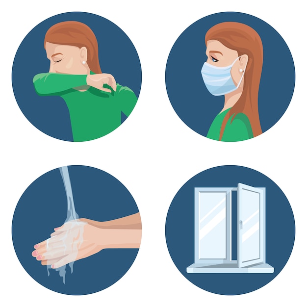 Precautions during spread of virus: sneeze in the elbow, wear a medical mask, wash hands, ventilate the room.