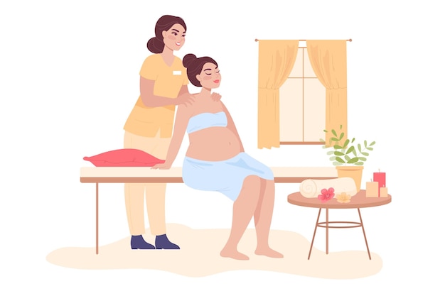 Pregnant cartoon woman getting massage