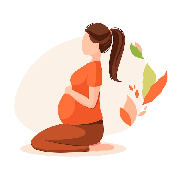 A pregnant woman does yoga. A healthy lifestyle. Cartoon design