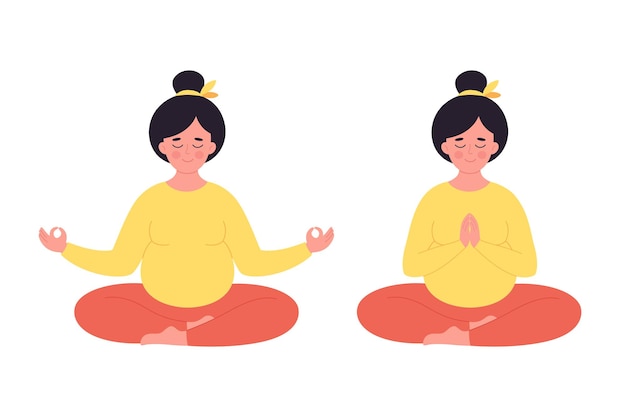 Pregnant woman meditating in lotus pose. Healthy pregnancy, yoga, relax, breathing exercise