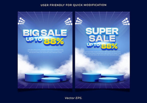 Vector premium editable big discount sale blue gradient showcase podium square poster flyer banner