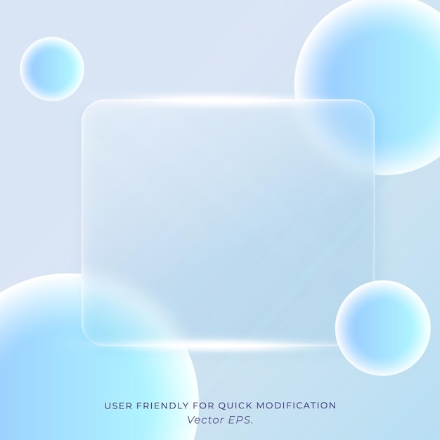 Vector premium glassmorphism glass square frame frosted glass soft blue gradient background