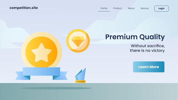 Premium quality award with tagline without sacrifice there is no victory for website template landing homepage vector illustration